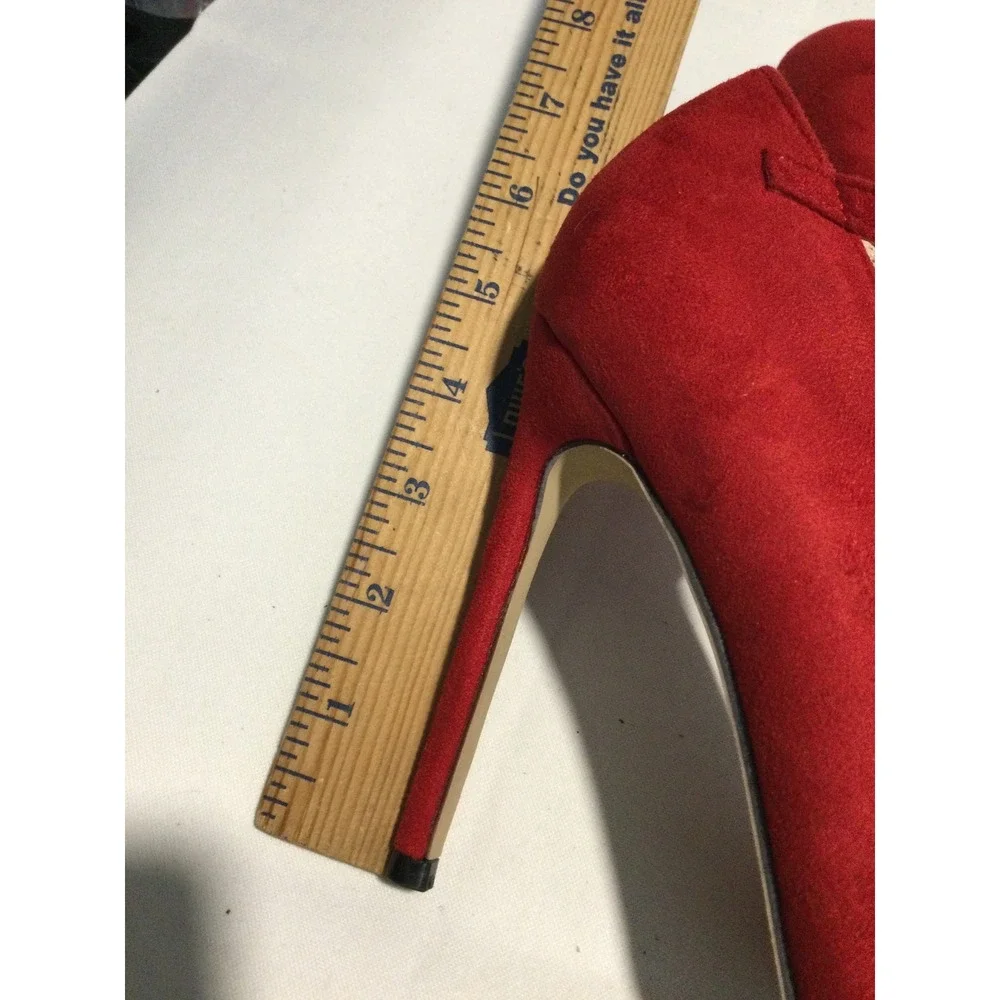 Red Faux Suede Pointed Toe Ankle Strap D'Orsay‎ High Heel Pumps Size 39
